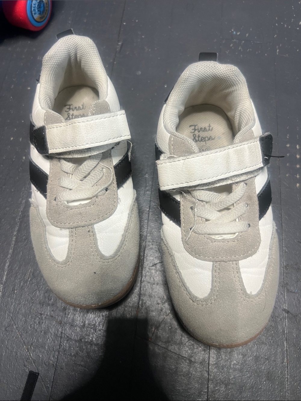 First Steps Kids Velcro Sneakers in White, Gray & Black